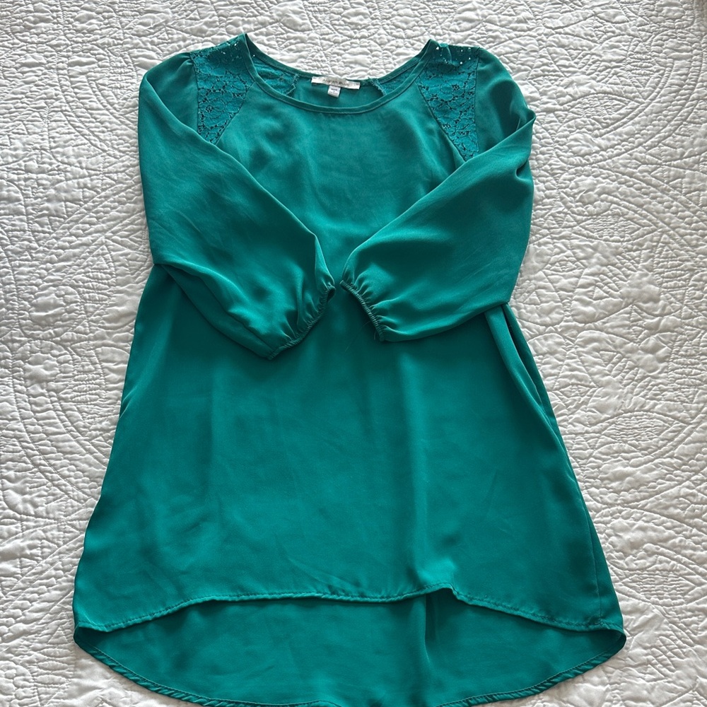 Elegant Teal Women's Top - Amber Blue - XS